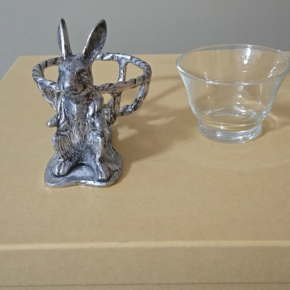Pottery Barn Silver Rabbit Glass Bowl Holder